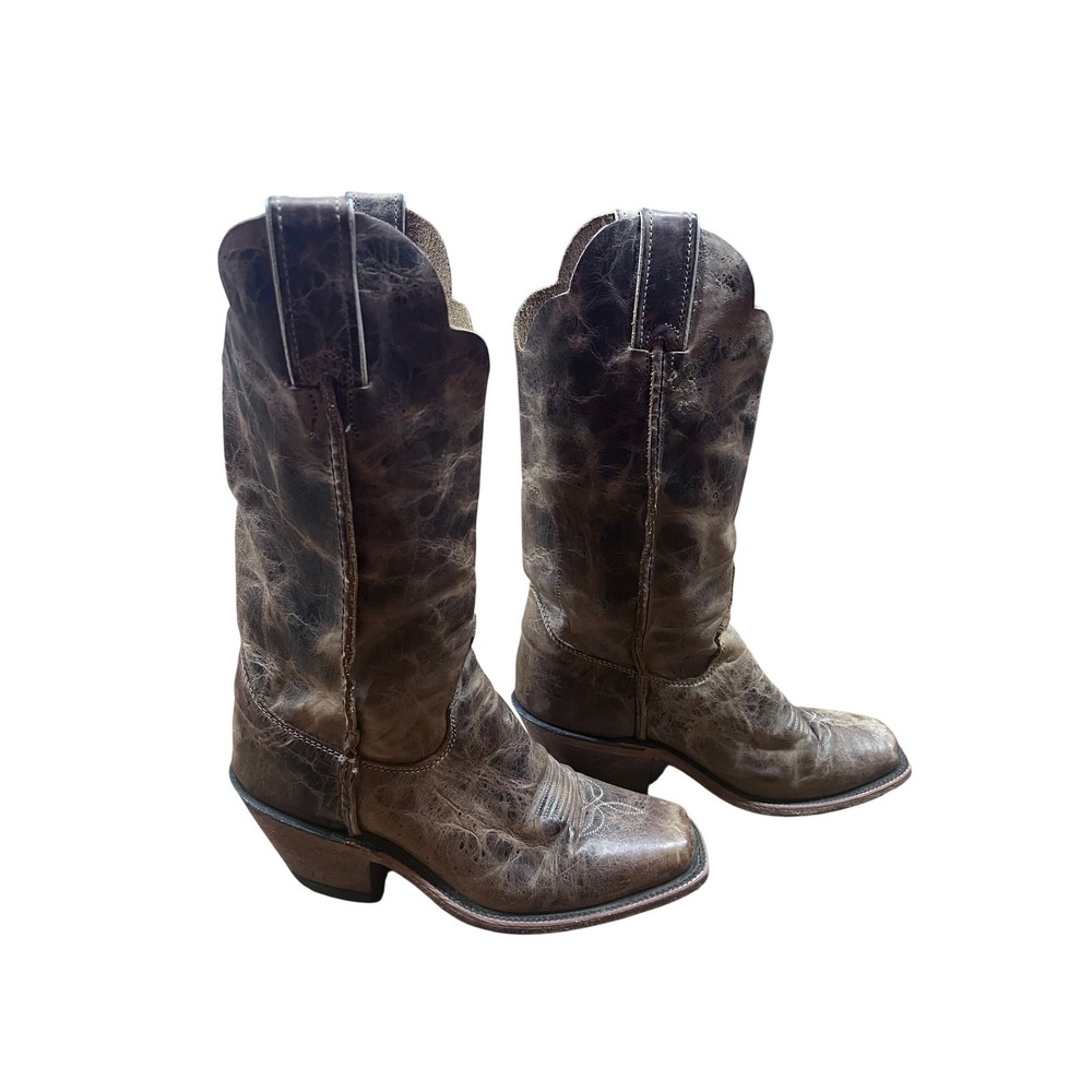 Justin Bent‎ Rail Brown Distressed Leather Square Toe Western Cowgirl Boots 6.5B